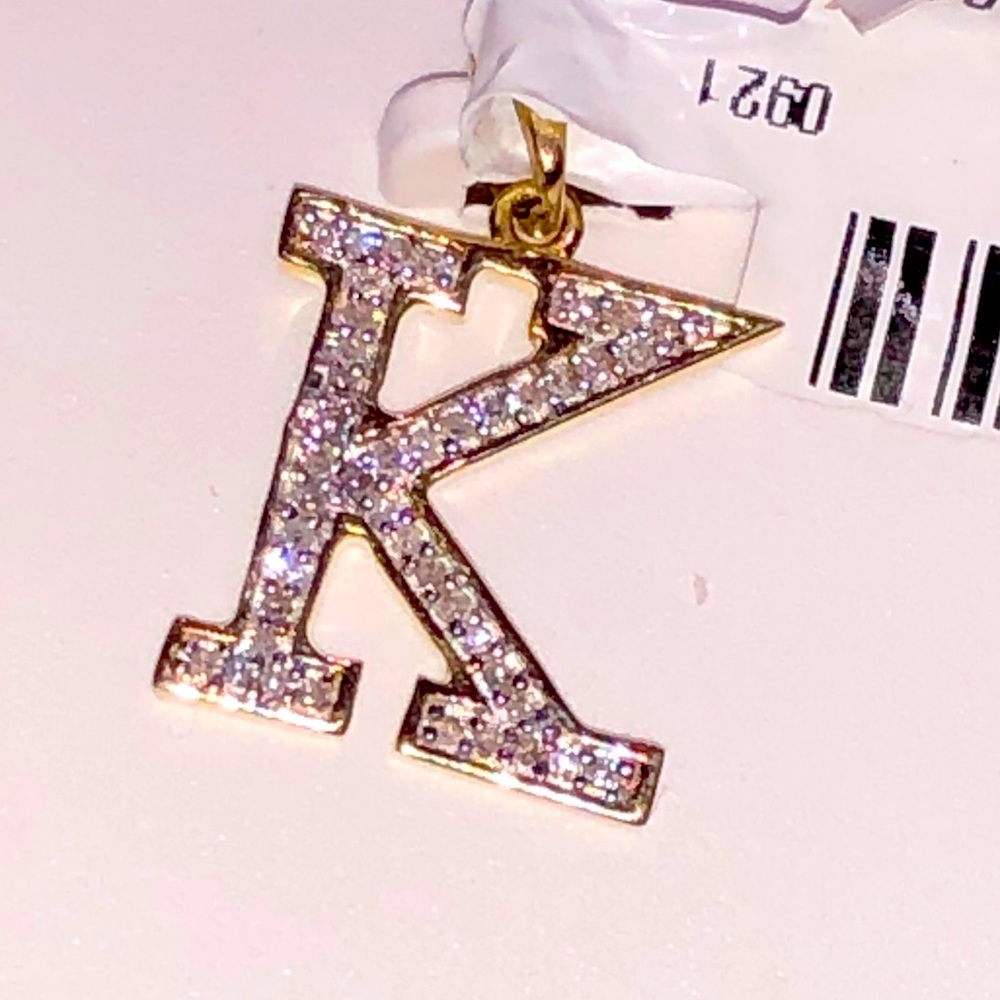 10k REAL gold REAL DIAMOND K initial pendant charm